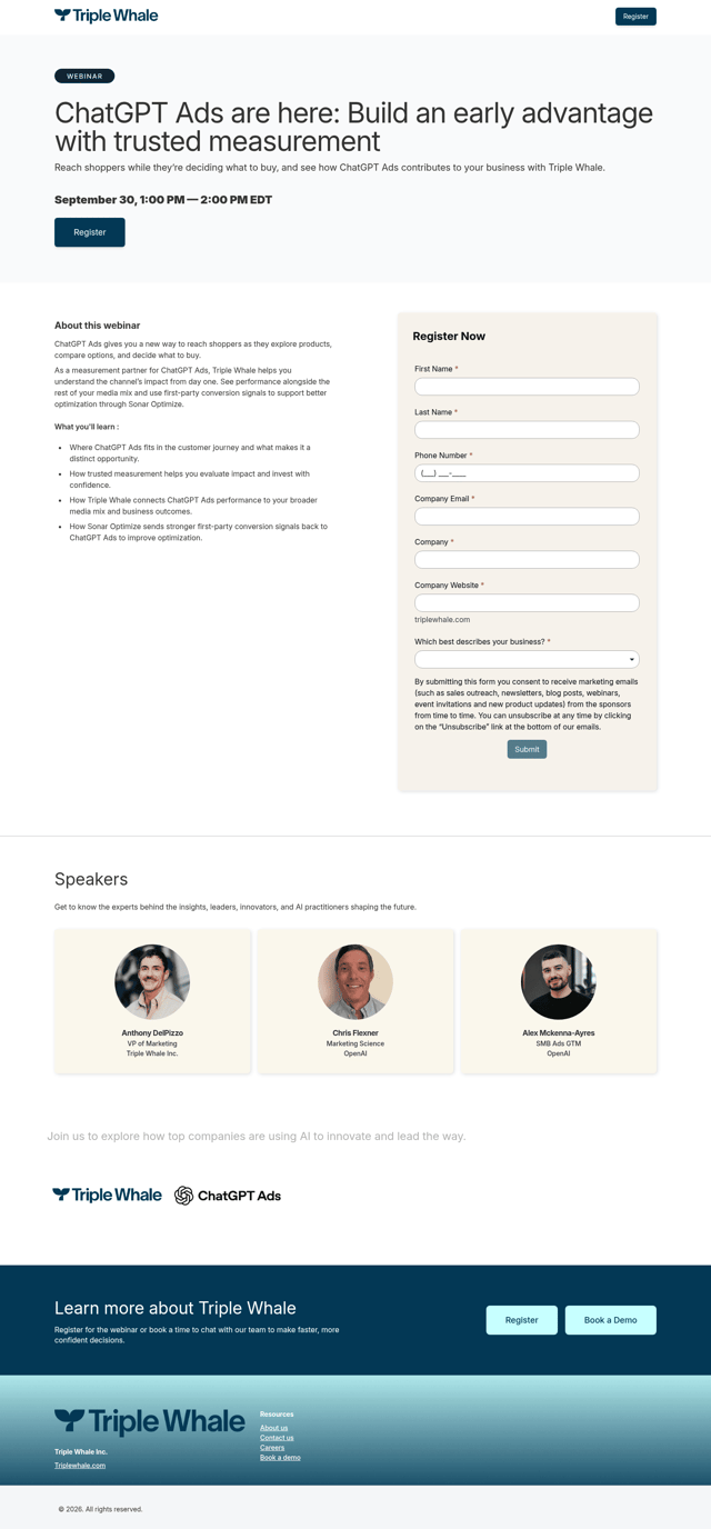 Triple Whale landing page