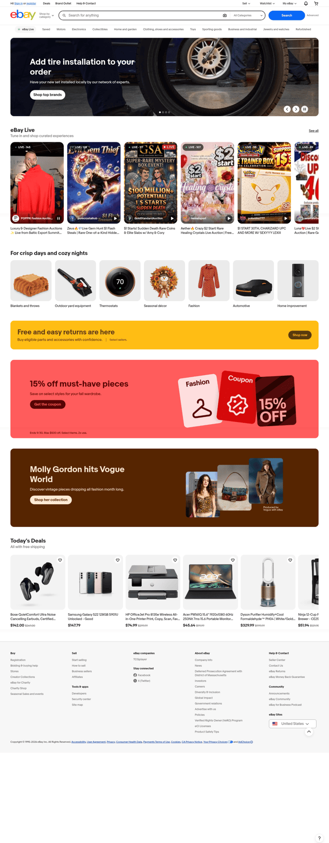 eBay landing page