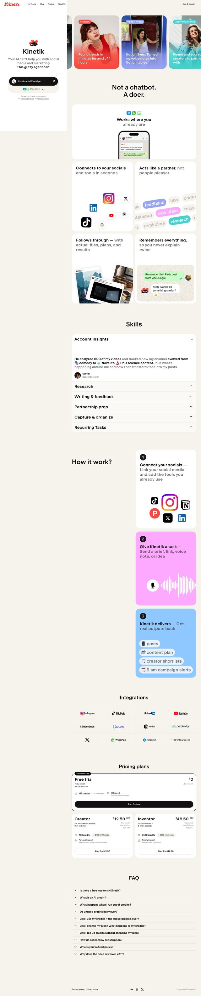 Kineto landing page