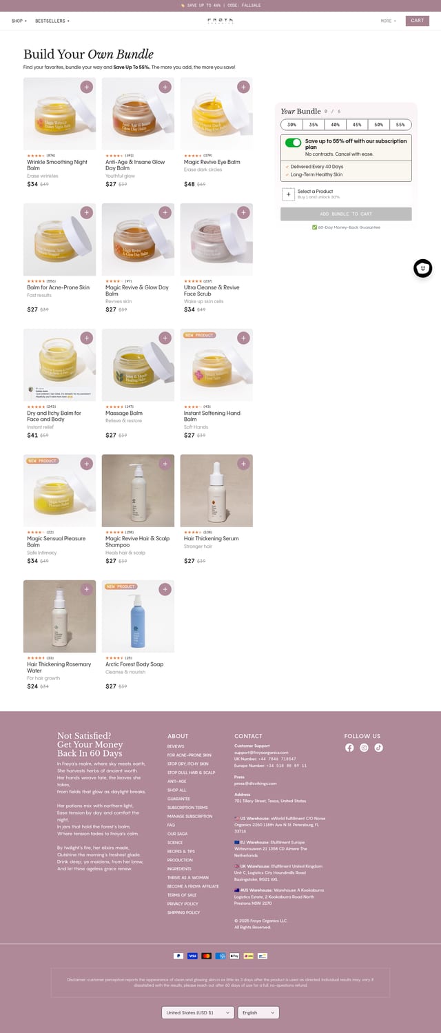 Frøya Organics landing page