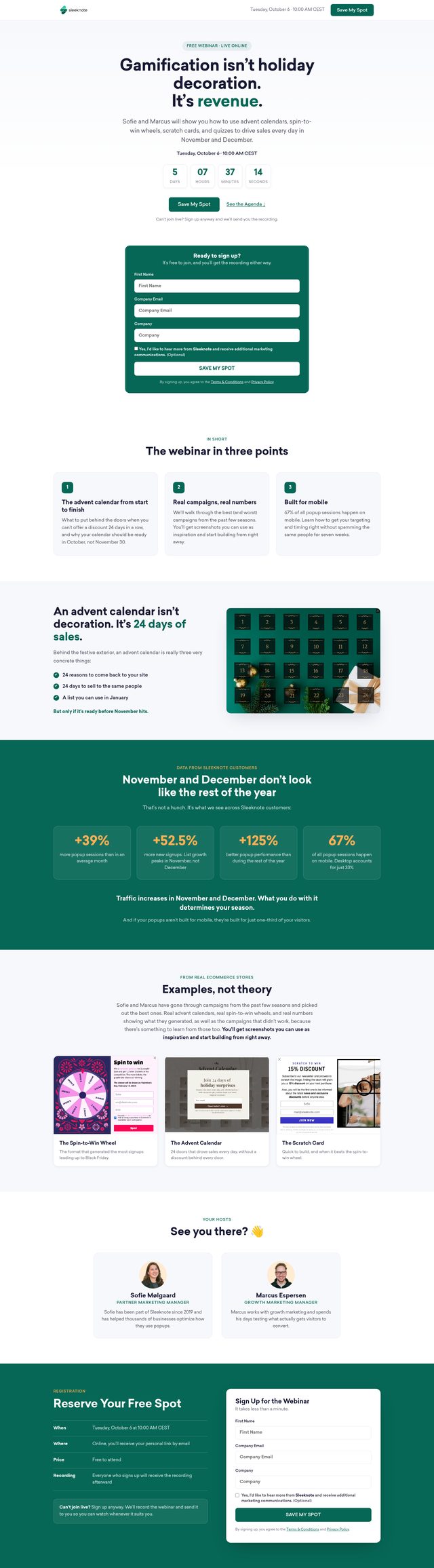 Sleeknote landing page