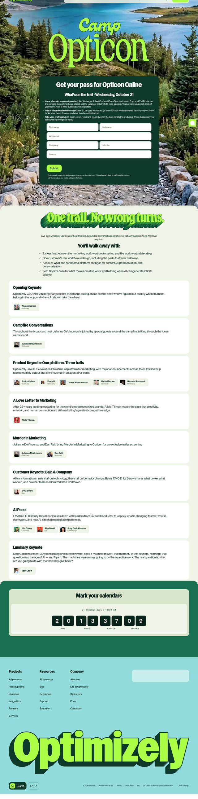 Optimizely landing page
