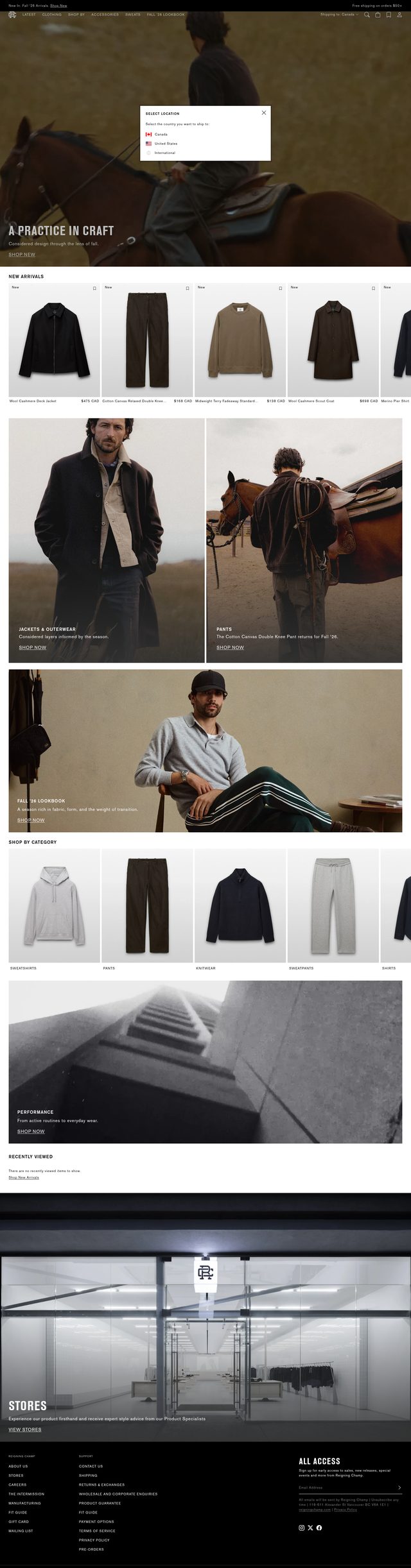 Reigning Champ US landing page