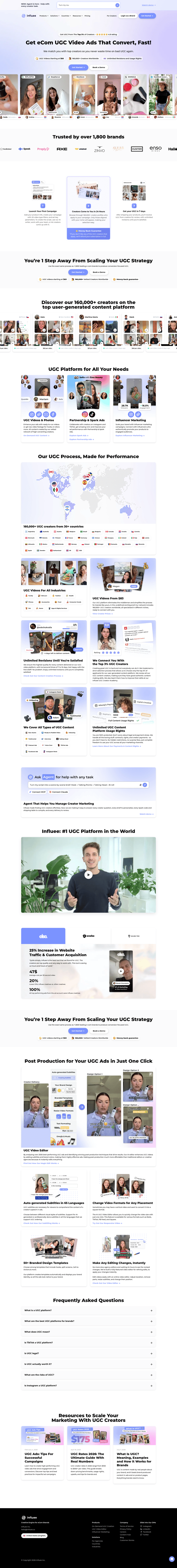 Influee landing page