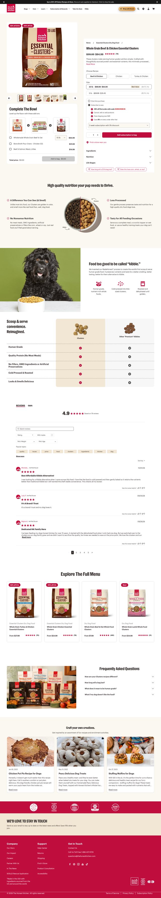 The Honest Kitchen landing page