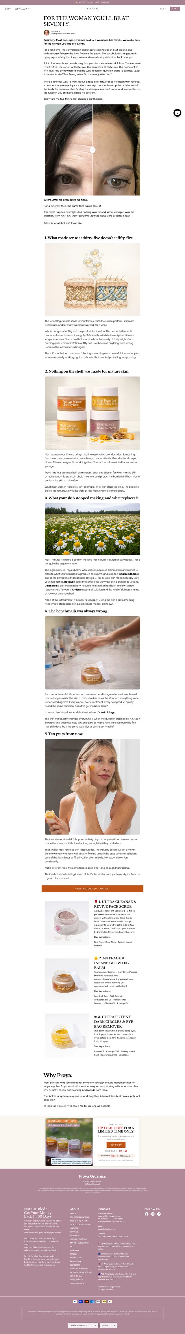Frøya Organics landing page