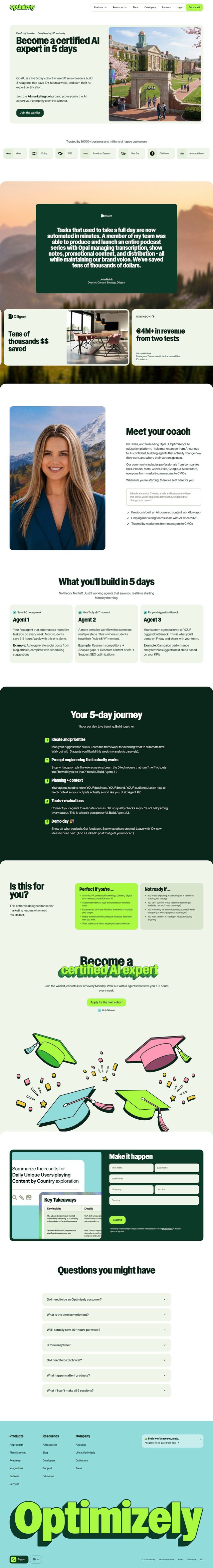 Optimizely landing page