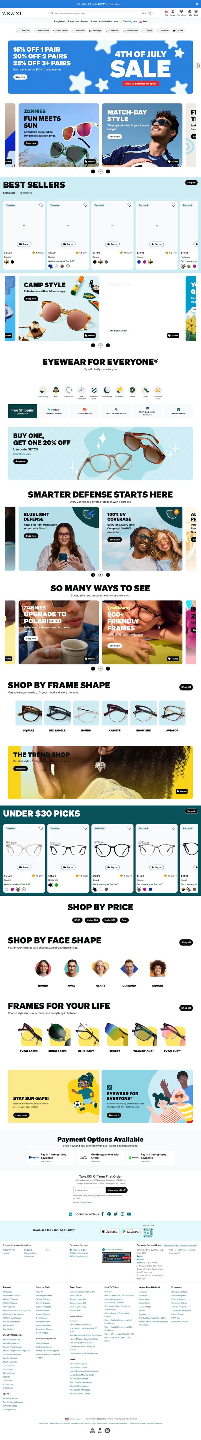 Zenni Optical landing page