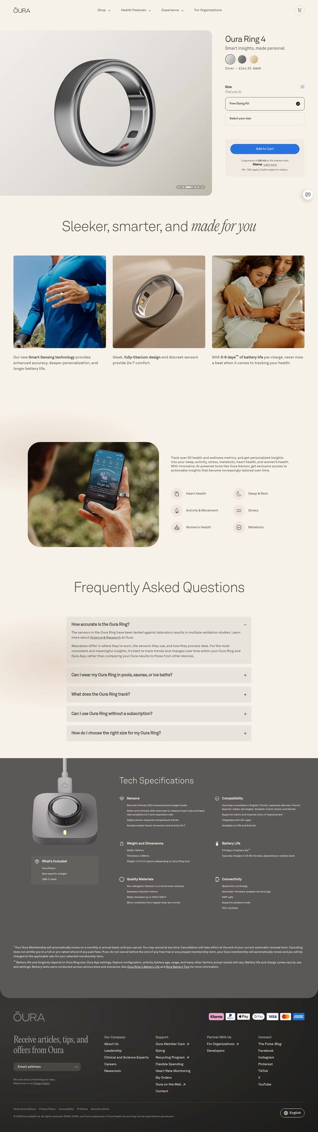 ŌURA landing page