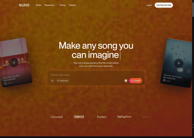 Suno landing page screenshot