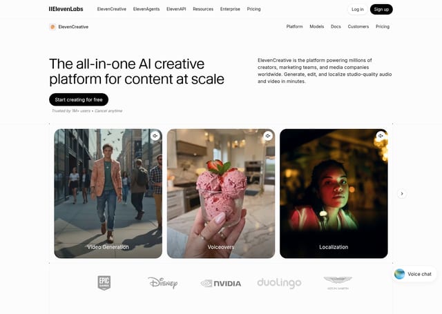 Elevenlabs landing page screenshot