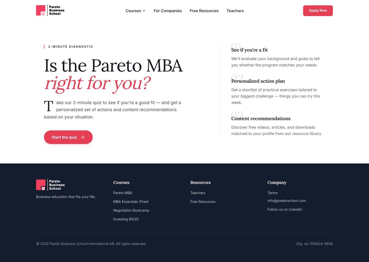 Pareto Business School desktop