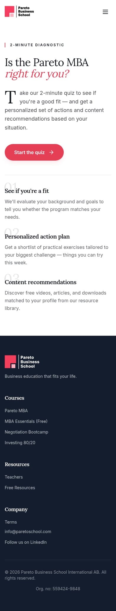 Pareto Business School mobile